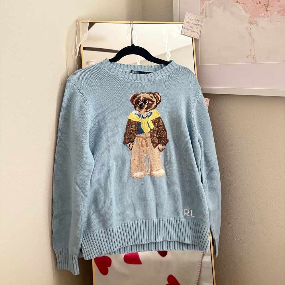 Light Blue Teddy Bear Knit Sweater - Women